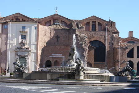 Vintage Fountain in the Piazza of the Republic. Rome, Italyのeditorial素材