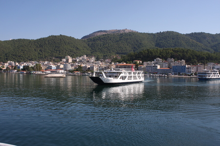 ferry boat sailing near Corfu island in Greeceのeditorial素材