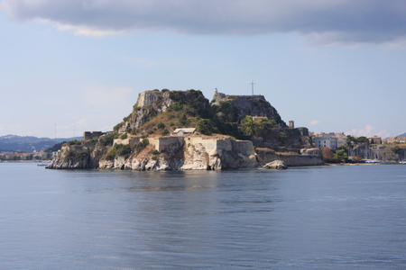 Landscape of Corfu island in Greece with fortの写真素材