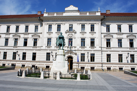 Pecs, Hungary. City in Baranya county. Pecs municipal building on Kossuth Square.のeditorial素材