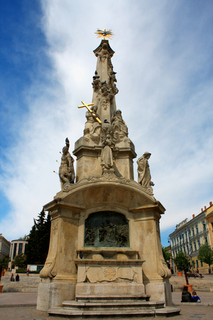 City Hall Square of Pecs in Hungary - the old monumentの写真素材