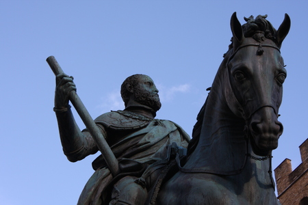 Florence - Piazza della Signoria The equestrian statue of Cosimo I de Medici by Gianbolognaのeditorial素材