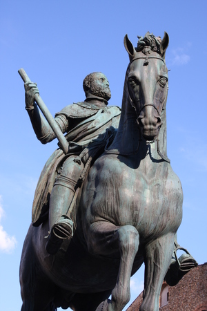 Florence - Piazza della Signoria The equestrian statue of Cosimo I de Medici by Gianbolognaの写真素材