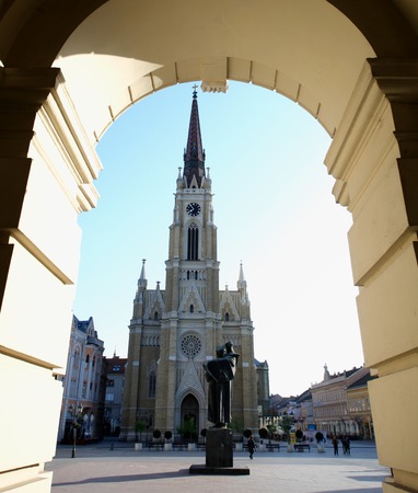 Freedom square and catholic cathedral in Novi Sad view, Vojvodina region of Serbiaの写真素材