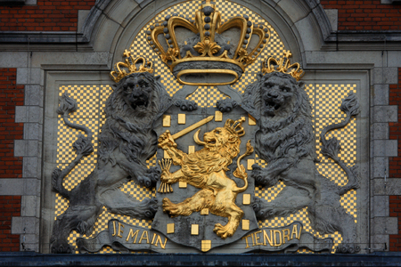 Detail on Amsterdam Central Train Station at sunset, the Netherlandsのeditorial素材