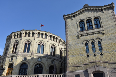 Norwegian parliament Storting Oslo in central Oslo, Norway - Imageのeditorial素材