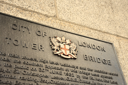 Tower bridge info table in London, Great Britainのeditorial素材