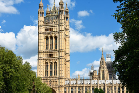 Westminster Abbey viewed from Victoria tower gardens, London, UKのeditorial素材