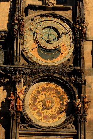 The Prague astronomical clock, or Prague orloj in Prague, Czech Republic. Full dialの写真素材