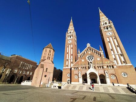 Szeged city monument and church Dome in city centerのeditorial素材