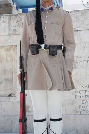 the Evzones or Evzonoi - Greek soldiers. This is the name of several historical elite light infantry and mountain units of the Greek Armyの写真素材