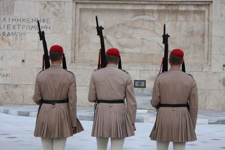 the Evzones or Evzonoi - Greek soldiers. This is the name of several historical elite light infantry and mountain units of the Greek Armyの写真素材