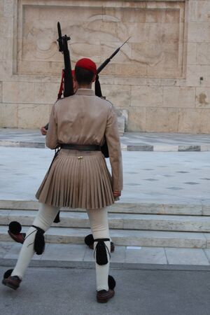 the Evzones or Evzonoi - Greek soldiers. This is the name of several historical elite light infantry and mountain units of the Greek Armyの写真素材