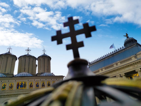 Cross on the roof of the Cathedral of Christ the Saviour in Moscowの写真素材