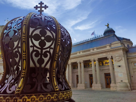 The Palace in Paris, France, with a beautiful crown in the foregroundの写真素材