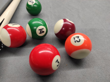 Billiard balls on a billiard table. Close-up.の写真素材