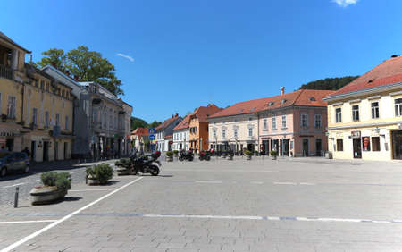 Samobor/Croatia-May 7th,2020: Empty main square in small town of Samobor, during corona virus lock down, just few days before Croatia eases restrictive measuresのeditorial素材