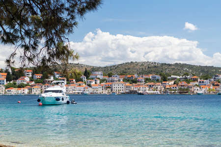 Rogoznica, Croatia-July 06th, 2021: Wonderful old fishing town of Rogoznica, popular tourist and nautical destination in central Dalmatian region of Croatiaのeditorial素材