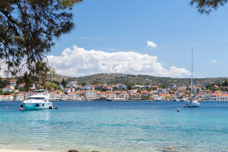 Rogoznica, Croatia-July 06th, 2021: Wonderful old fishing town of Rogoznica, popular tourist and nautical destination in central Dalmatian region of Croatiaのeditorial素材