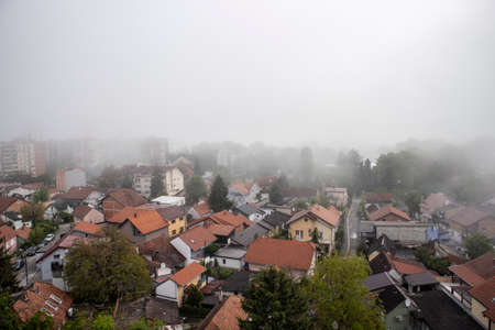 Mist covering Zagreb city in the early morningの写真素材