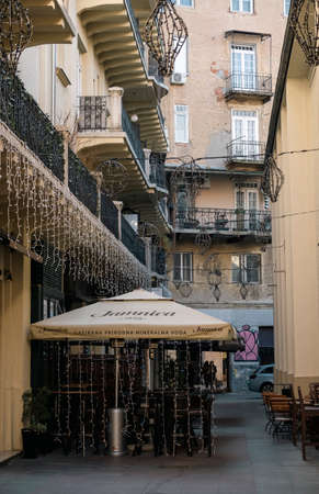 Zagreb, Croatia-December 12th, 2021: Noon walk around Zagreb city squares and streets, decorated with lights and ornaments during the Advent, countdown before Christmasのeditorial素材