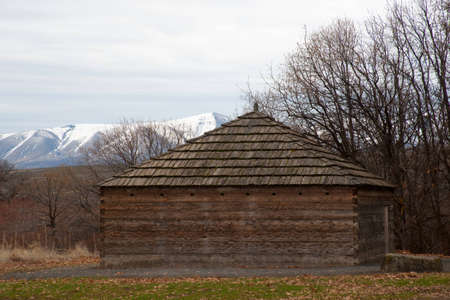 Blockhouse at historic Fort Simcoe Washington USAの写真素材