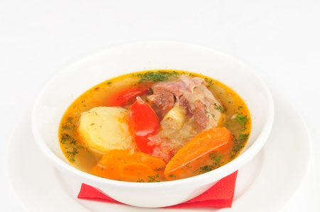 Soup of Harcho in a white plate の写真素材