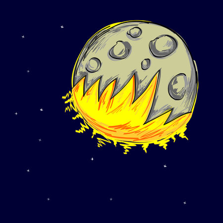 The moon is broken and the sun sticks out of it.のイラスト素材