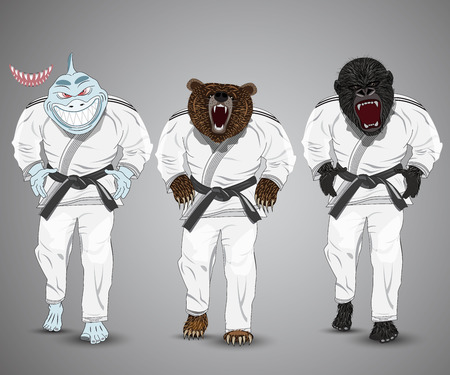set of cartoon sports man-shark,man-bear and man-gorillaのイラスト素材