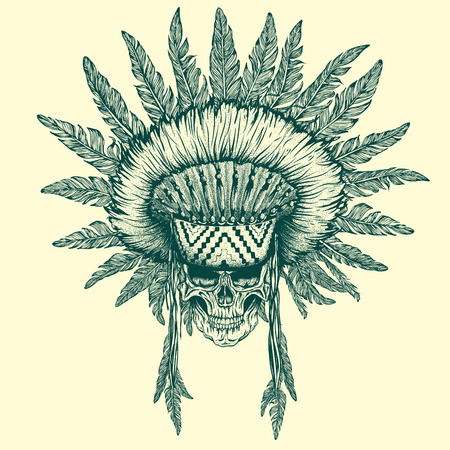 Illustration of indian chief.Hand drawn style.Vector illustrationのイラスト素材