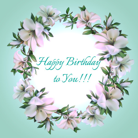 Vintage frame of flowers with text Happy Birthday to Youのイラスト素材