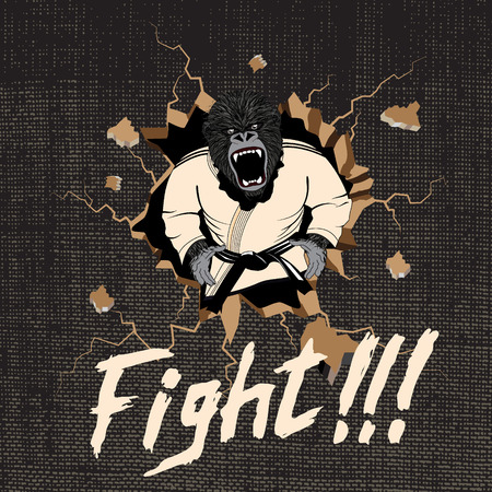 the judoka-gorilla hit a wall.Cartoon style.Vector illustrationのイラスト素材