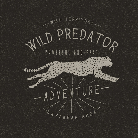 Vintage trademark with cheetah .Grunge effect.Typography design for t-shirtsのイラスト素材