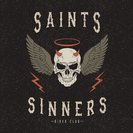 Vintage trademark with deaths head .Grunge effect.Typography design for t-shirtsのイラスト素材