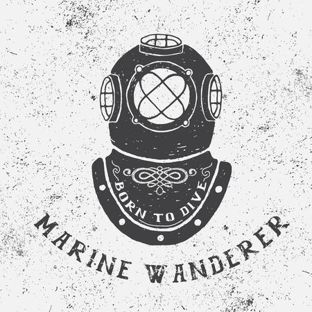 Vintage label with diving helmet.Typography design for t-shirtsのイラスト素材