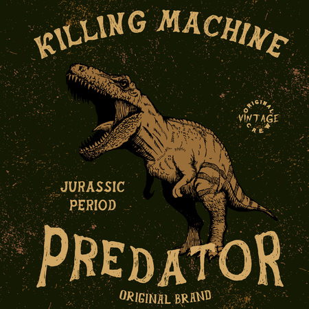 Vintage label with tyrannosaur  .Grunge effect.Typography design for t-shirtsのイラスト素材