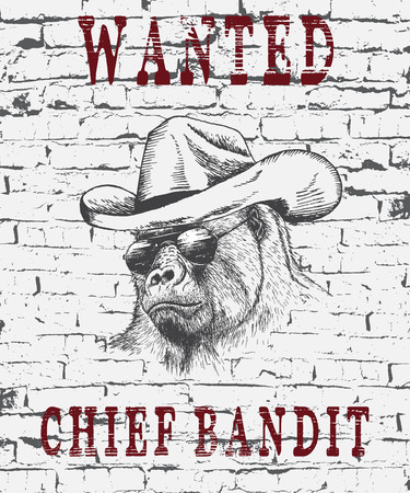 Vintage illustration of the gorilla-bandit ,who wanted .Grunge effect.Typography design for t-shirtsのイラスト素材