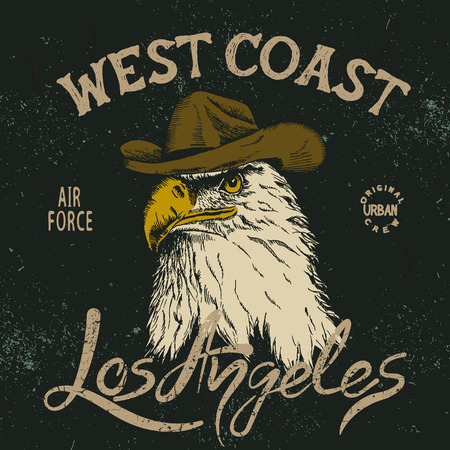 Vintage label with eagle  .Grunge effect.Typography design for t-shirtsのイラスト素材
