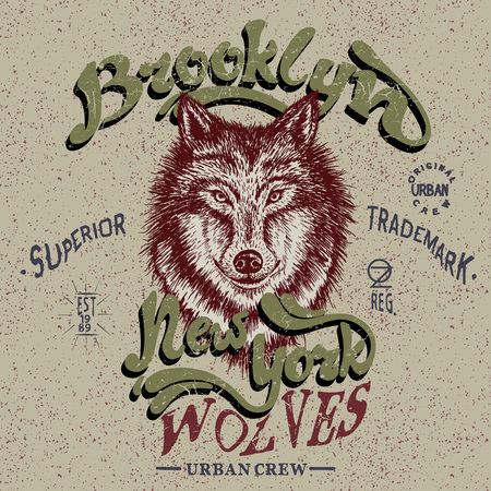 Vintage trademark with wolf .Grunge effect.Typography design for t-shirtsのイラスト素材