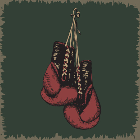 Boxing gloves painted in a retro style.Vintage label .Typography design for t-shirtsのイラスト素材