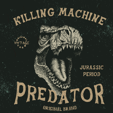 Vintage label with tyrannosaur  .Grunge effect.Typography design for t-shirtsのイラスト素材