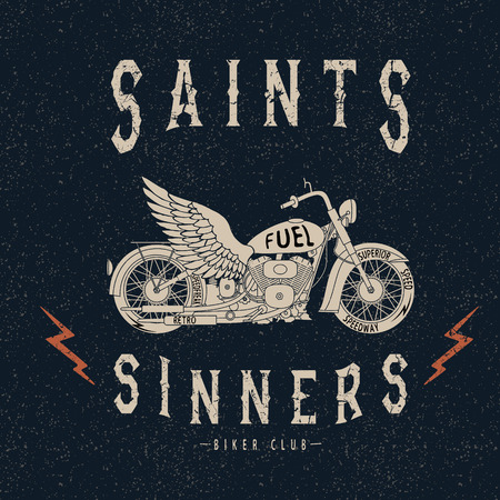 Vintage label with motorcycle .Grunge effect.Typography design for t-shirtsのイラスト素材