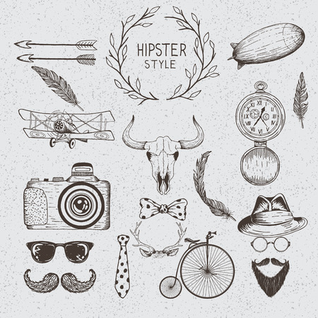 Collection of the monochrome objects  .Handmade work.Hipster styleのイラスト素材