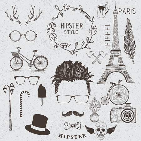 Collection of the monochrome objects  .Handmade work.Hipster styleのイラスト素材