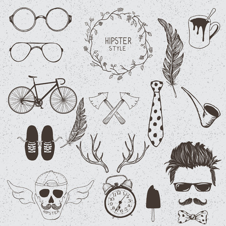 Collection of the monochrome objects  .Handmade work.Hipster styleのイラスト素材