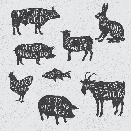 silhouettes collection of the farm animals.Marks of the production qualityのイラスト素材