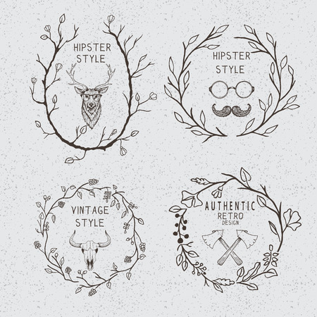 Collection of the monochrome labels  .Handmade work.Hipster styleのイラスト素材