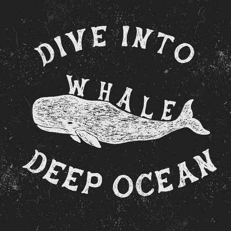 Vintage label with whale.Vintage style.Typography design for t-shirtsのイラスト素材