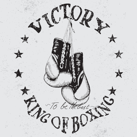Vintage sports graphic label with boxing gloves .Grunge effect.Typography design for t-shirts.のイラスト素材