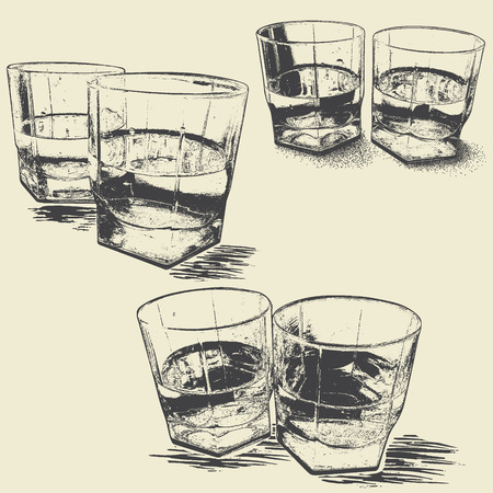 Collection of monochrome stemware .Engraving style.Vector illustrationのイラスト素材